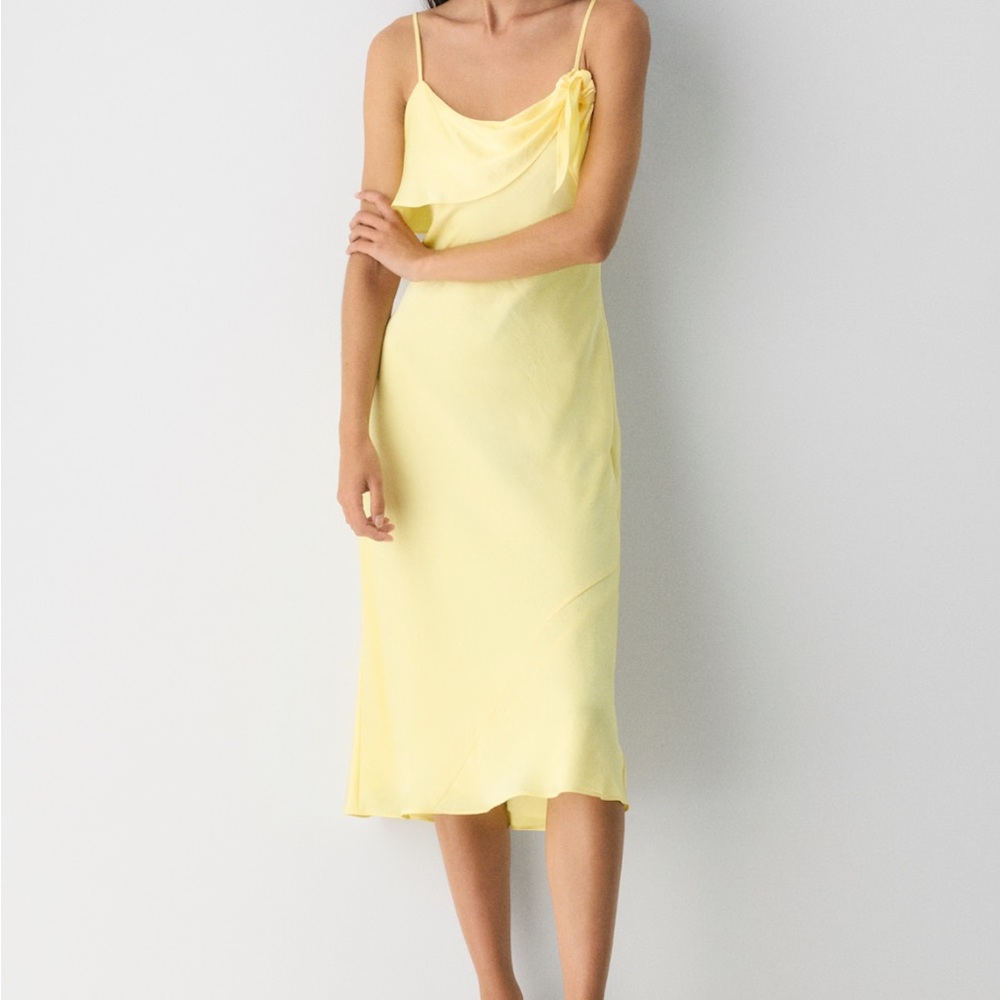 Aritzia Yellow Slip Midi Dress with Draped Neckline